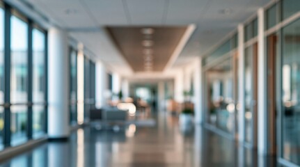 Naklejka premium Modern office hallway with blurred windows and glass