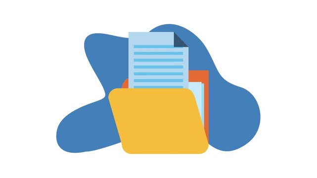 Animated file folder icon with document popping up for data organization and digital storage concepts.