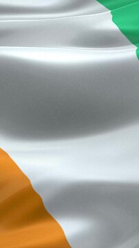 Vertical C&ocirc;te d'Ivoire Flag Animation with Realistic Fabric Texture, Wind Motion and Subtle Grunge Background