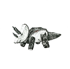 Hand drawn triceratops dinosaur graphic sketch on paper with real red thread embroidery digitized original artwork isolated on transparent background © Vika