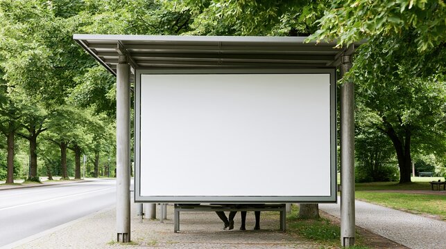 Empty bus shelter blank billboard mockup outdoors