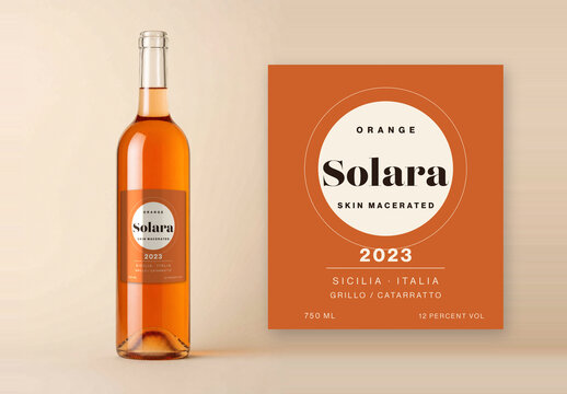Solara Wine Label Template - Bold Modern Orange Wine Label