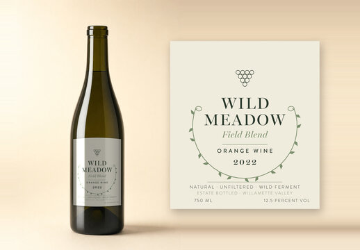 Wild Meadow Wine Label Template - Botanical Wreath Label