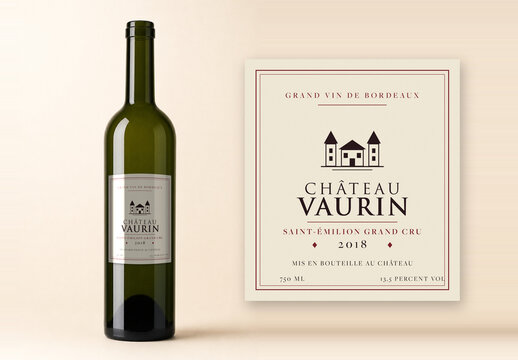 Chateau Vaurin Wine Label Template - Classic Bordeaux Label