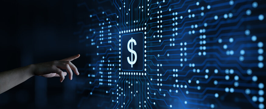 Hand Touching Digital Dollar Symbol Financial Technology and Banking Concept