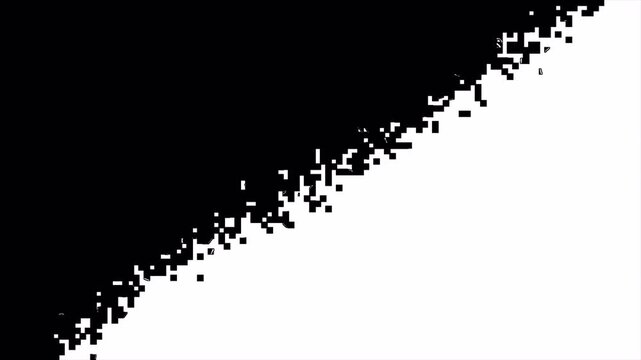 Video animation of a pixelated diagonal transition effect with a black and white luma matte wipe