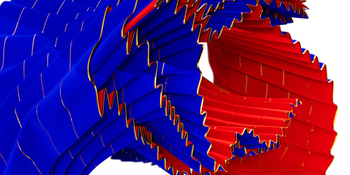 Close-up of Blue and Red Pleated Textile with Golden Trim