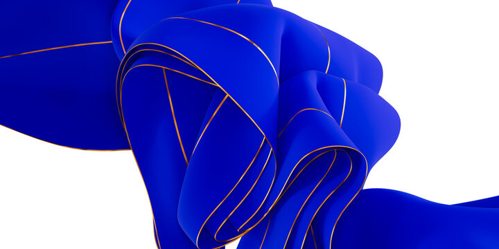 Intertwined Blue Silk Fabric Loop with Golden Border
