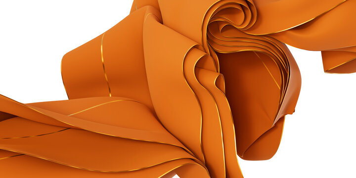 Flowing Orange Fabric Swirls with Golden Trim Lines