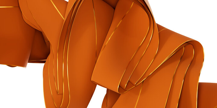 Warm Amber Fabric Curves with Fine Golden Edges