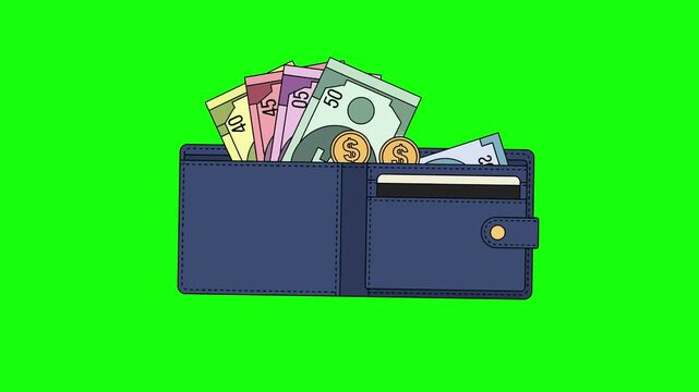 Wallet Full of Money Animation on Green Screen