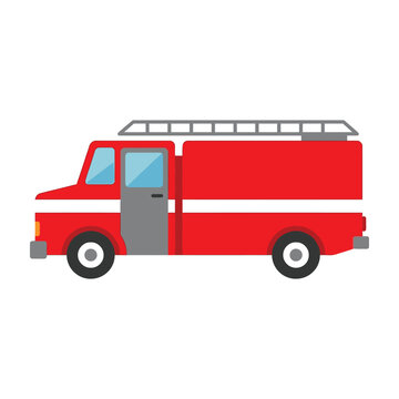 Red Fire Engine Truck Side View Isolated on White Background for Emergency Design