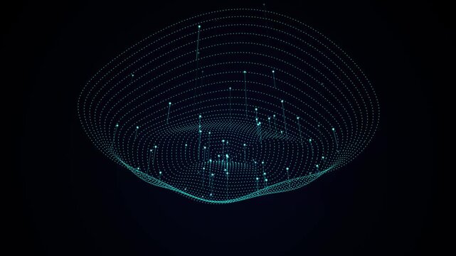 Abstract 3D cyan particle landscape wireframe grid with data node pins background for big data analytics and topography concept