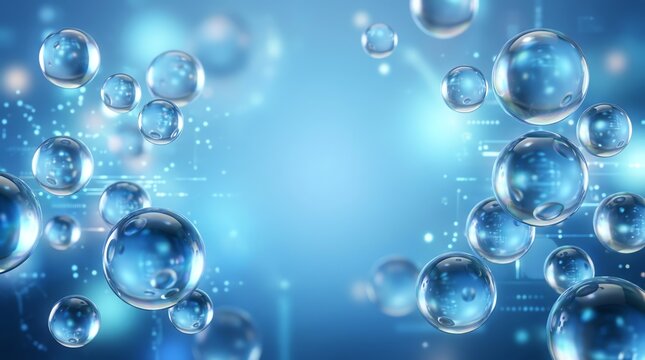 Abstract Blue Scientific Bubbles Floating in Digital Space