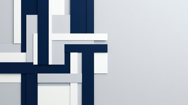 Abstract Blue White Geometric Pattern on Light Gray Background Modern Minimalist Wall Art