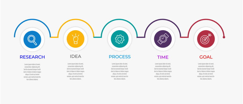 5 options colorful arched line timeline infographic template for corporate strategy roadmap and workflow presentation