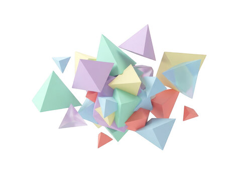 Photorealistic high end 3d cgi render of pastel geometric 3d shapes pyramids cones isolated on background for professional graphic design