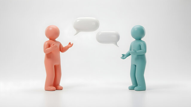 Two people talking with speech bubbles 3d characters