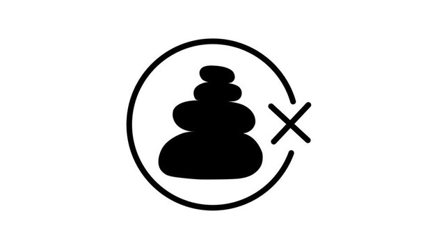 No Spa Zen Stones Vector Icon, Balance Stones Prohibited Sign, Relaxation Restriction Symbol , white background with video animation.