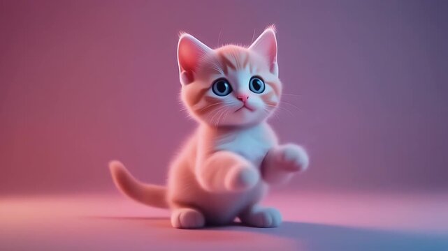 Cute ginger kitten with big blue eyes playing