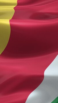 Vertical Seychelles Flag Animation with Realistic Fabric Texture, Wind Motion and Subtle Grunge Background