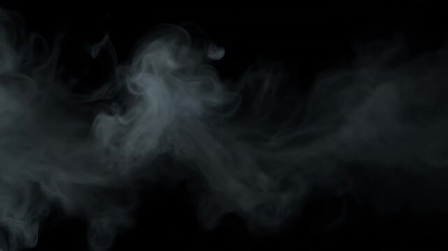 Ethereal plumes of smoke swirl and drift against a dark background.