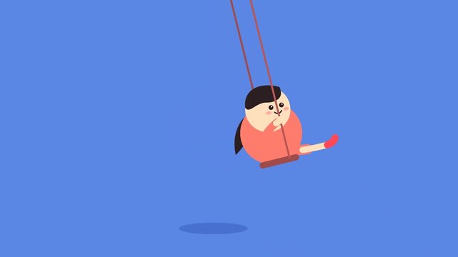 Cute Animated Girl Swinging on a Swing Vector Illustration Loop with Motion Effects on Blue Background