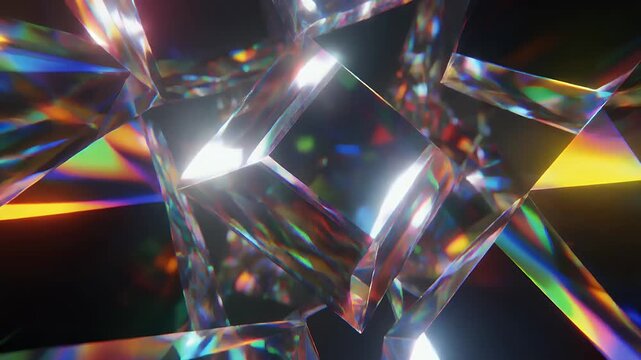Abstract geometric crystal formations with vibrant light refractions.