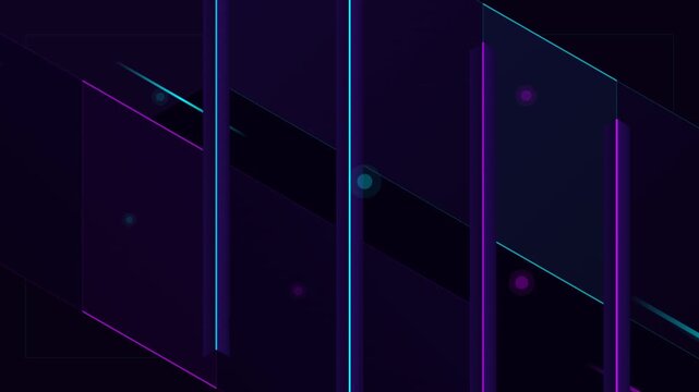 Abstract 3D vertical bars animation with crossing glowing cyan and purple neon laser lines, futuristic cyber tech background motion graphic