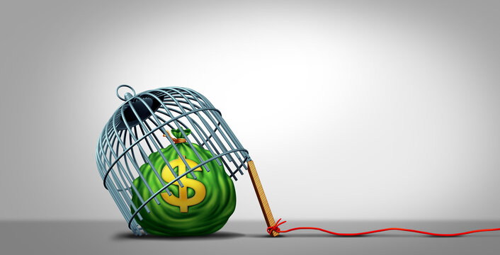 Wealth Tax trap as rich taxpayers and taxes on investments and property bills as a bag of money representing a financial risk and investing pitfall.