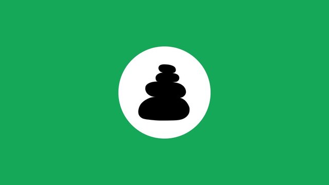 Zen Balance Stones Vector Icon, Spa Relaxation Wellness Symbol, Stacked Rocks Graphic , green background with video animation.