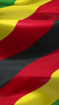 Vertical Zimbabwe Flag Animation with Realistic Fabric Texture, Wind Motion and Subtle Grunge Background