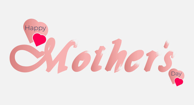 Coral colored mother s day typography with heart shapes on a white background