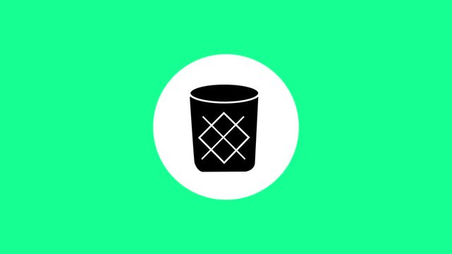 Glass Tumbler Trash Bin Vector Icon, Container Waste Basket Symbol, Solid Black Outline Graphic , with video animation.