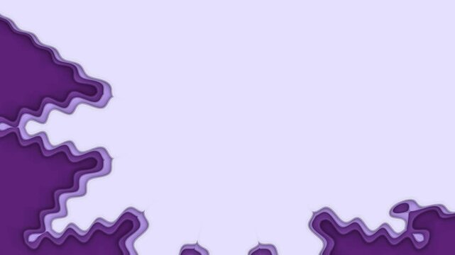 A dynamic abstract animation unfolds on a light purple background featuring layered organic shapes resembling cascading wave-like forms that evolve from soft fluid contours to more defined patterns