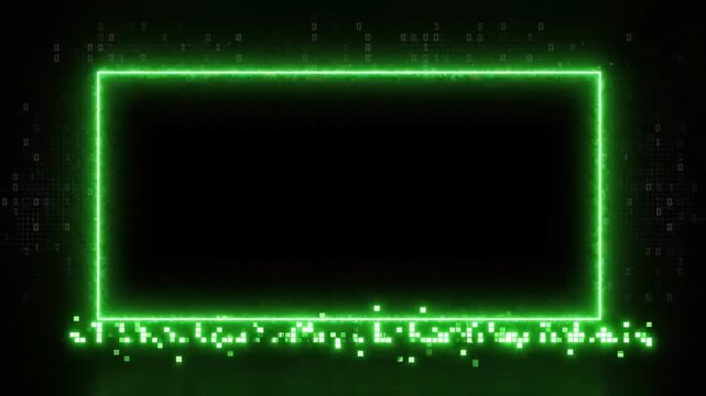 Neon Green Glowing Rectangular Frame Border with Magical Particles