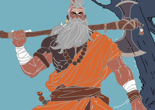 Parashurama Hindu Mythological Warrior Sage Holding a Battle Axe Illustration