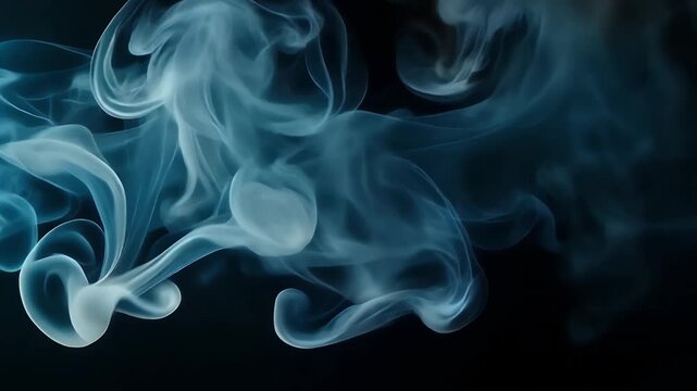 Abstract swirling ethereal blue smoke forms against a dark background, presented in a triptych layout.