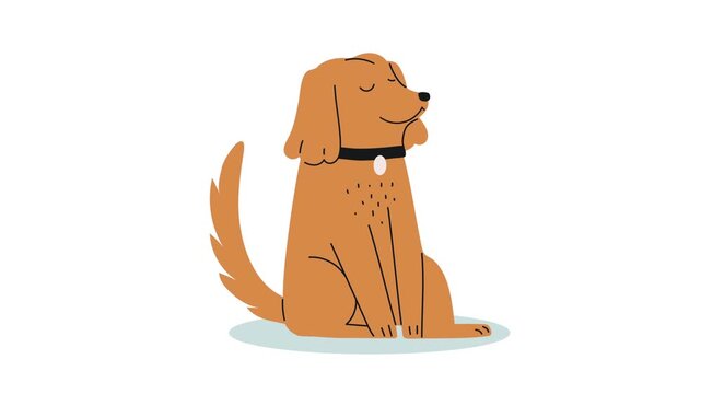 Cute cartoon dog wagging tail animation on white background with simple vector flat style illustration.