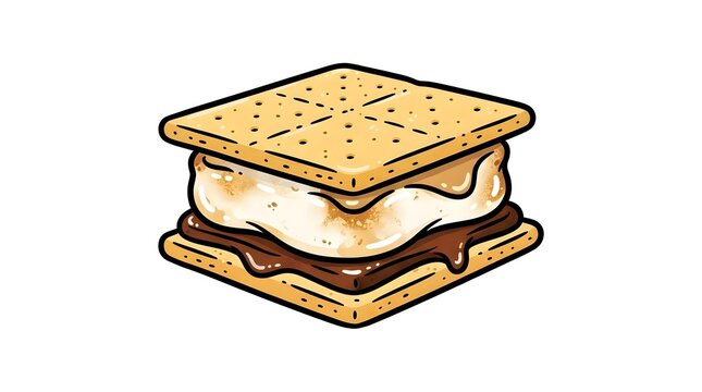 Vector illustration of a classic campfire smore with toasted melting marshmallow and chocolate between graham crackers.