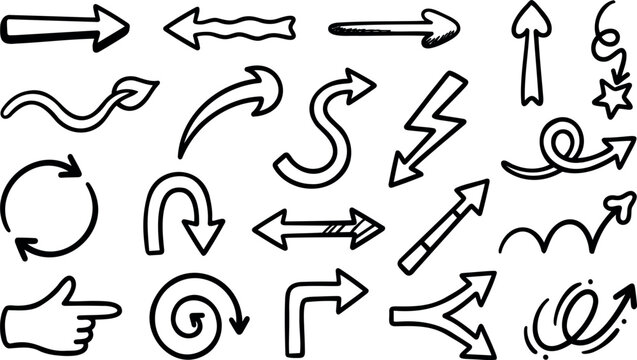 Hand Drawn Arrow Outline Line Art Doodle Vector Clipart Set