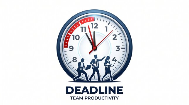 Deadline logo concept, business team productivity, clock with running workers vector, time management icon design, corporate branding identity symbol for company or office