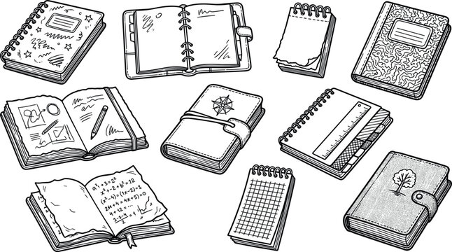 Hand Drawn Sketchbook Journal Notebook Outline Vector Set