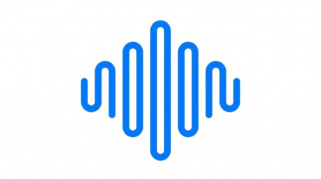 Audio waveform icon. Vertical blue sound wave graphic. Equalizer visual symbol. Music rhythm bar design. Media audio logo element.