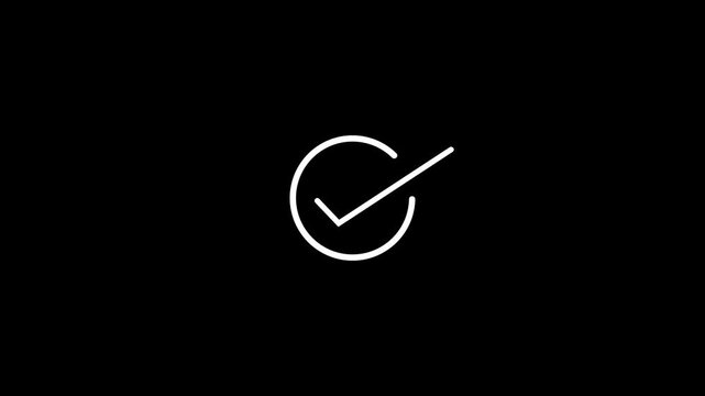Circular checkmark icon animates with increasing scale on black
