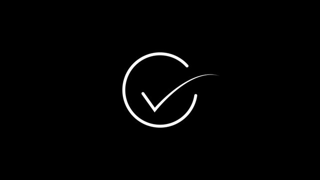 Checkmark icon animates from circle to completion on black