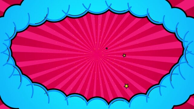 Cartoon comic cloud frame with pink sunburst and stars background
