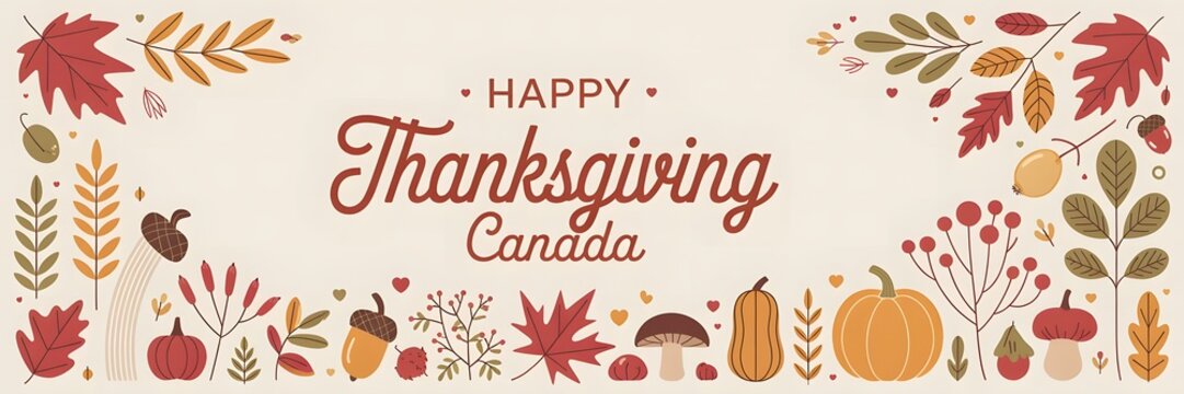Celebrate Canadian Thanksgiving with autumn leaves, pumpkins, harvest decorations, gratitude, family traditions, festive gatherings, delicious food, and seasonal warmth.