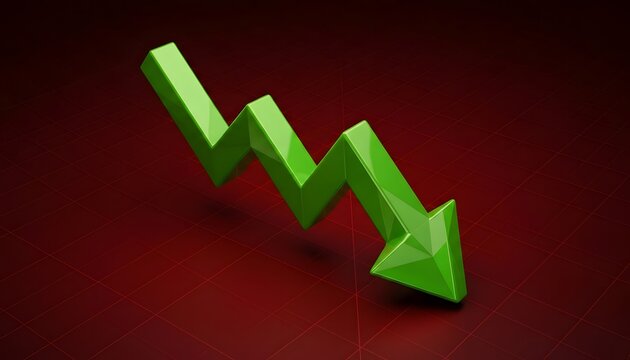 A yellow 3d downward trending arrow on dark background