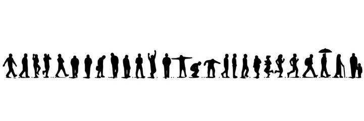Fototapeta premium Silhouetted Figures Walking in a Single File, Minimalist Line Art Illustration Featuring Silhouette, Vector